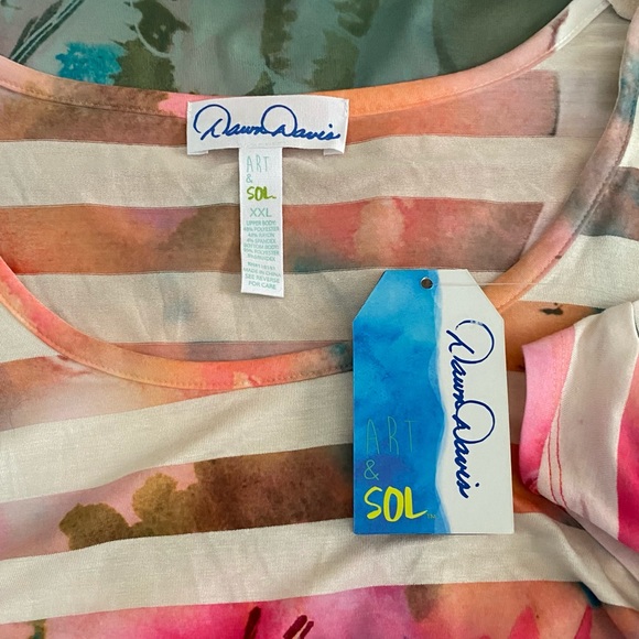 NWT Dawn Davis Art & Soul top w stripes/floral - Picture 8 of 8